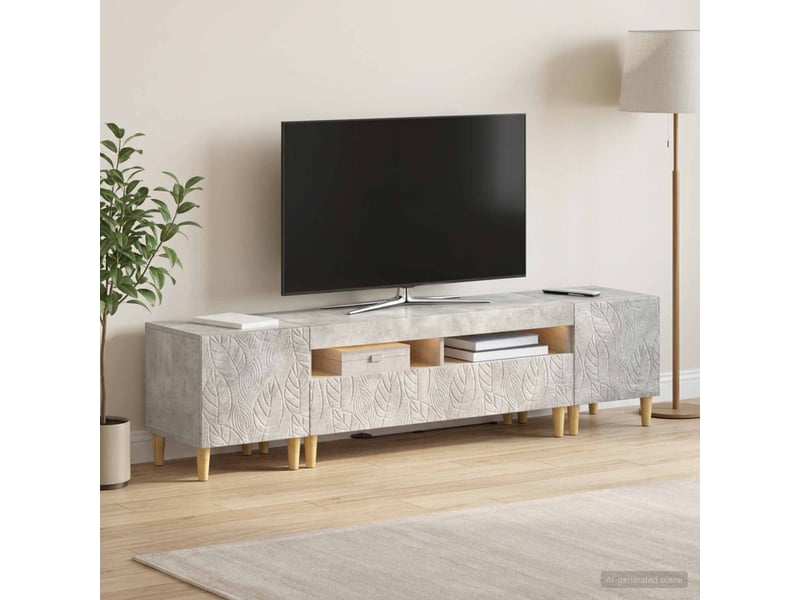  Ensemble de 3 meubles tv - banc tv - meuble de rangement led delft gris béton bois d'ingénierie  - Conforama C