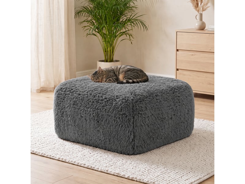 Pouf aviana en tissu moelleux gris, repose-pieds confortable pour salon moderne - Conforama E