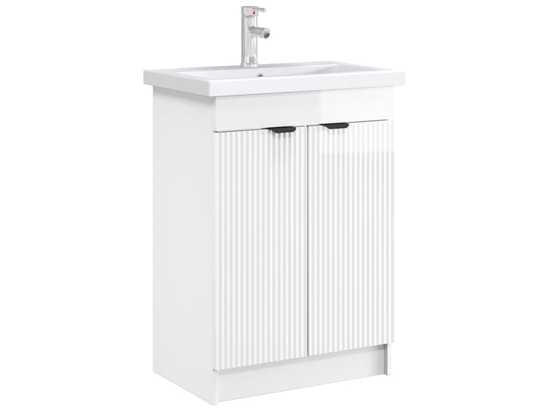  Armoire sous évier de salle de bain, meuble de rangement blanc brillant shl353  - Conforama C