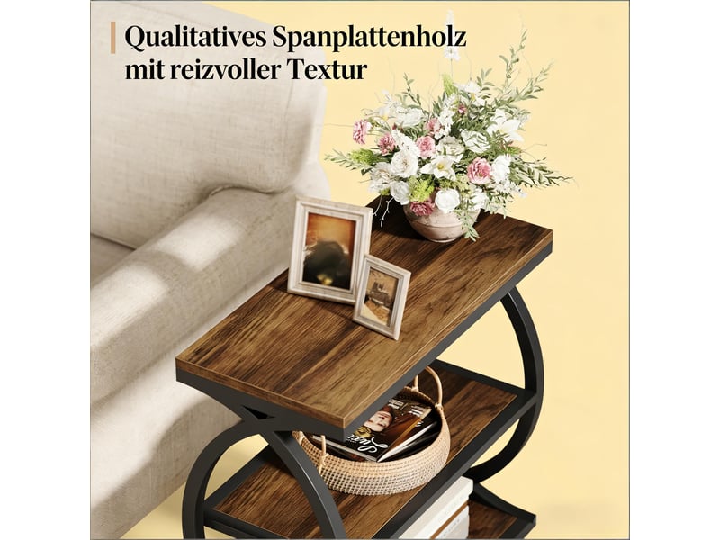 Table d'appoint 3 niveaux en bois et métal marron rustique et noir 60x30x60 cm  - Conforama E