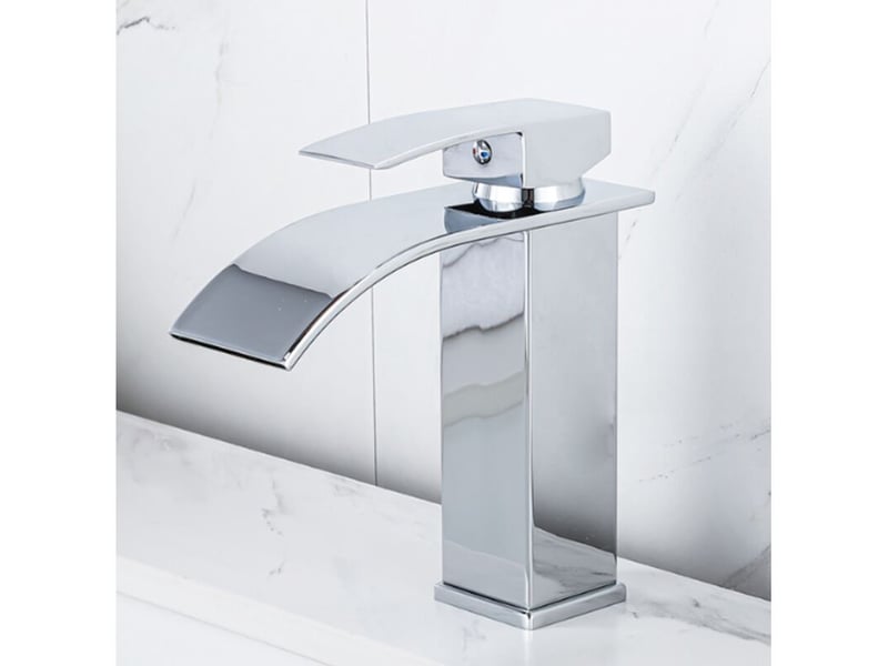  Robinet cascade laqué argent, évier comptoir chaudfroid, armoire salle bain, monotrou, lavabo cascade, mitigeur, laiton  - Conforama C