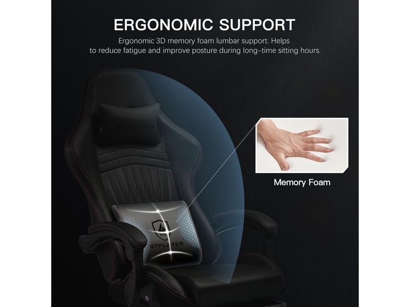 Gtplayer chaise de jeu ergonomique avec repose-pieds et haut-parleurs, 151 kg, noir-rouge ACE-PRO-RD - Conforama E