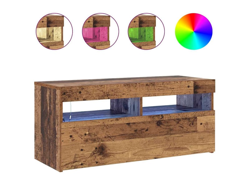  Meuble tv - banc tv - meuble de rangement avec lumières led vieux bois bois d'ingénierie  - Conforama D