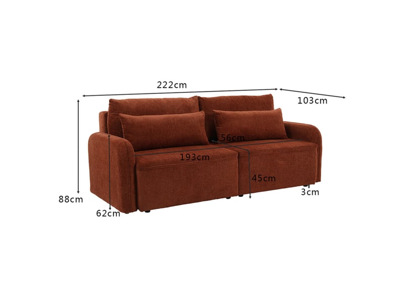  Canapé convertible 3 places en tissu terracotta et pieds noirs - sokka  - Conforama E