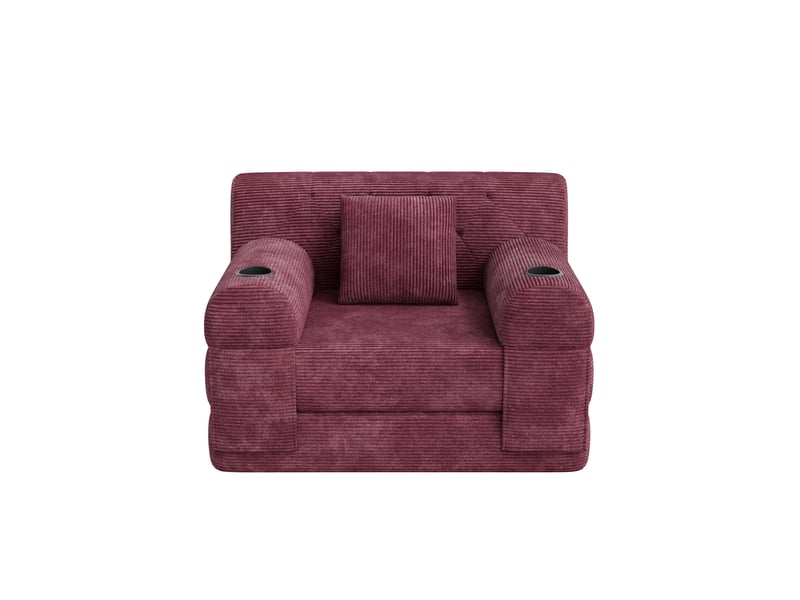 Canapé convertible compressé 1 place en velours côtelé rouge bordeaux avec porte-gobelets - Conforama E