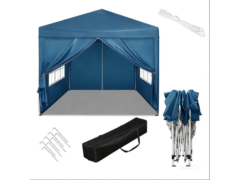  Tonnelle pliante de jardin 300x300 cm – bleue – toit anti-uv, parois latérales et sac de transport  - Conforama A