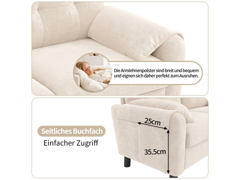  Canapé 2 places beige en tissu chenille scandinave compact modulable avec poches  - Conforama C