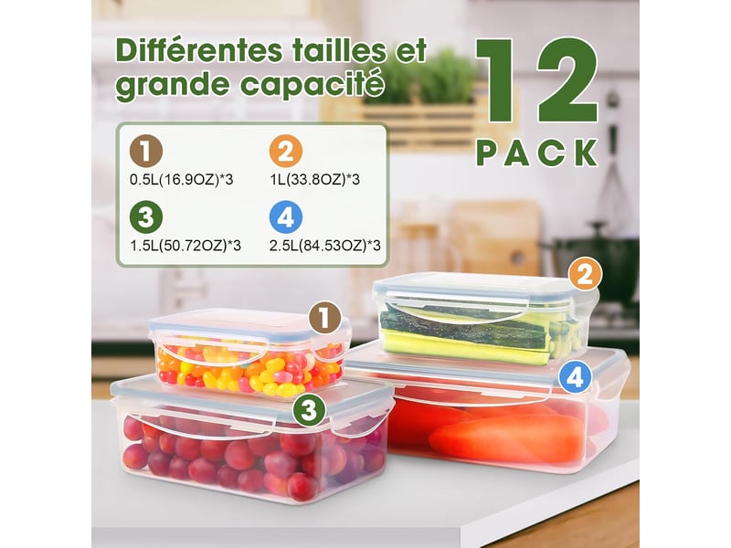  Boîtes alimentaires hermétiques yashe lot de 12, transparent  - Conforama C