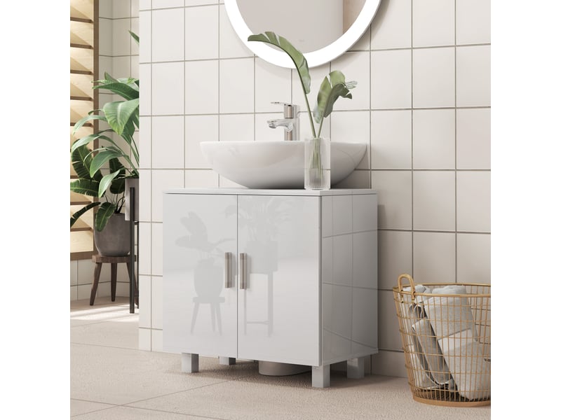  Meuble sous lavabo 2 portes en mdf blanc brillant, découpe en u, 60 x 35 x 60 cm  - Conforama C
