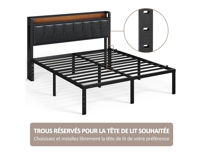  Cadre de lit métallique sans tête de lit 180x200 cm,support à lattes et espace rangement inférieur 615072 Black(180*200cm) - Conforama D