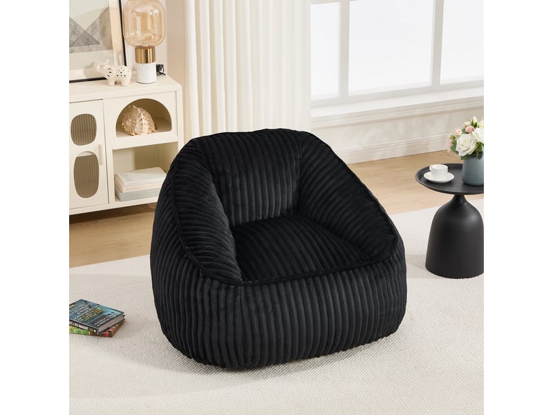  Fauteuil 1 place - 98x92x73cm - fauteuil pouf en mousse à mémoire de forme et peluche rayée - noir  - Conforama B