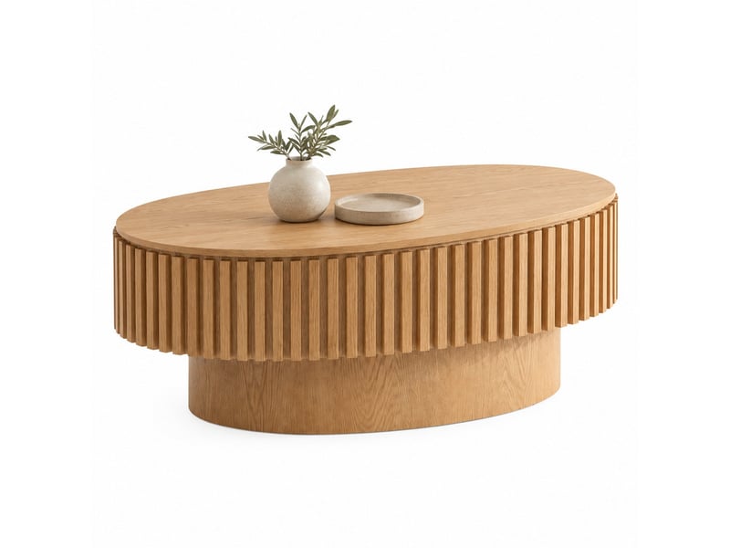  Table basse ovale 98 x 60 x 35 cm en mdf avec placage bois avec rangement caché bois naturel chicfurn  - Conforama A