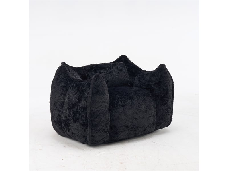  Fauteuil poire 1 place - 123x97x73cm - avec oreiller de confort - pouf géant en fourrure synthétique noir  - Conforama A
