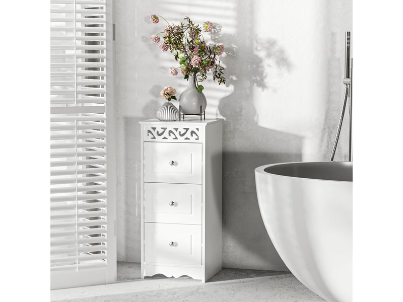  Commode blanche à 3 tiroirs pour cuisine, salle à manger, salon et chambre, 29,8 x 29,8 x 68,5 cm  - Conforama D