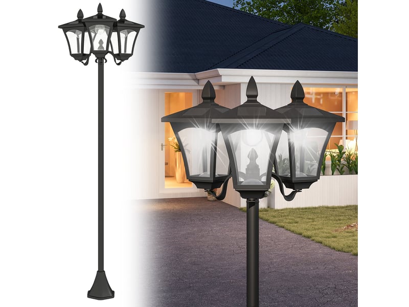  Lampe solaire de jardin 3 led, lampadaire d'extérieur classique, ip44, 51,5 x 47 x 182,5 cm  - Conforama A