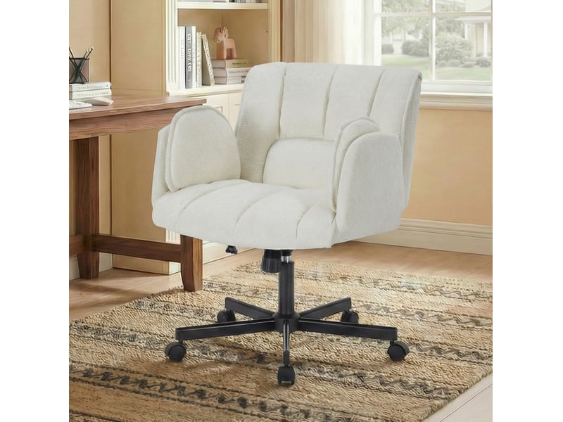  Fauteuil de bureau pivotant en tissu beige avec accoudoirs rabattables, hauteur réglable et roulettes  - Conforama B
