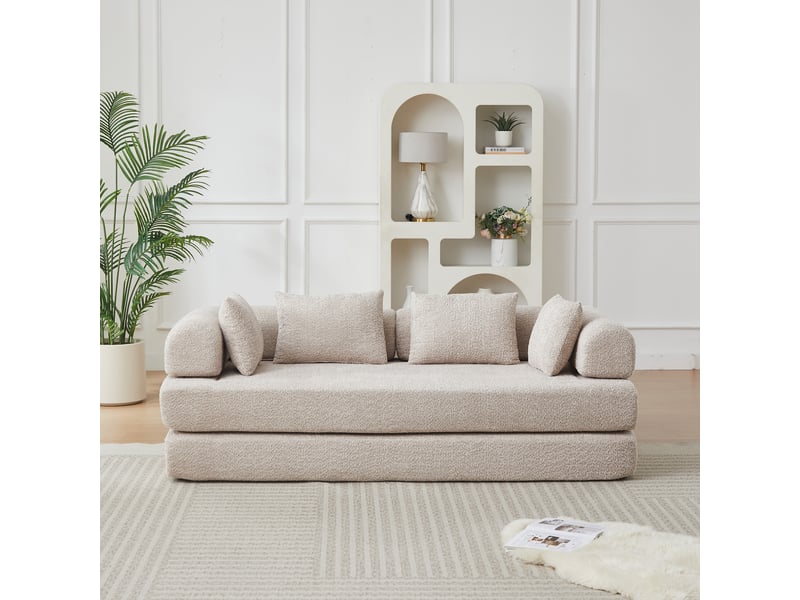  Canapé convertible 4-en-1 en tissu chenille kaki, 4 configurations, sans montage, 4 coussins inclus, design modulable  - Conforama B