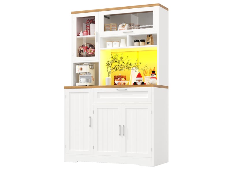  Meuble de cuisine muvano, buffet haut de cuisine avec vitrine, led, blanc, 104 × 40 × 180 cm  - Conforama A