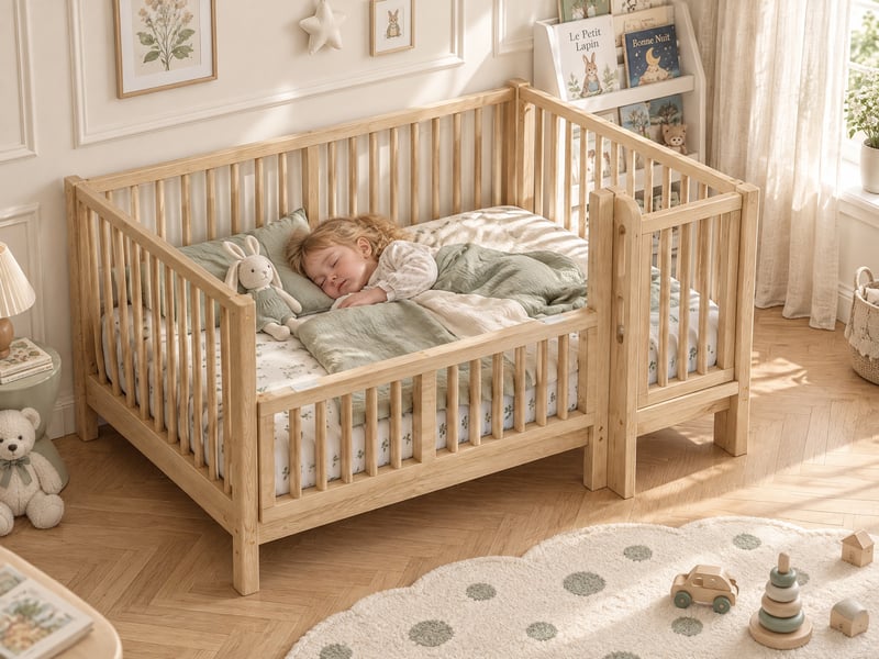  3 en 1 lit bébé évolutif en pin massif, 70x140 cm convertible lit cododo, lit enfant avec porte sécurisée et marche intégrée, certifié en716 - de 0 à 6 ans - charge maximale 50 kg  - Conforama B