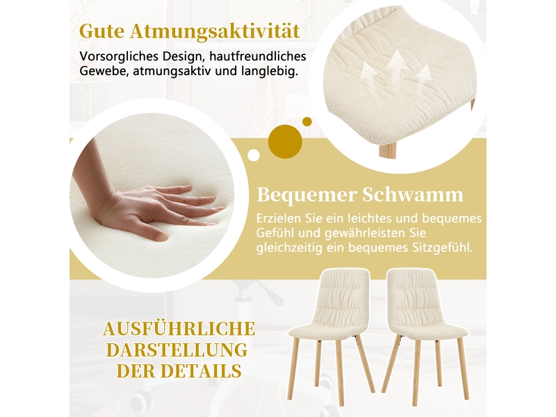  Lot de 2 chaises de salle à manger en tissu blanc et pieds en chêne massif W3658P401315 - Conforama E