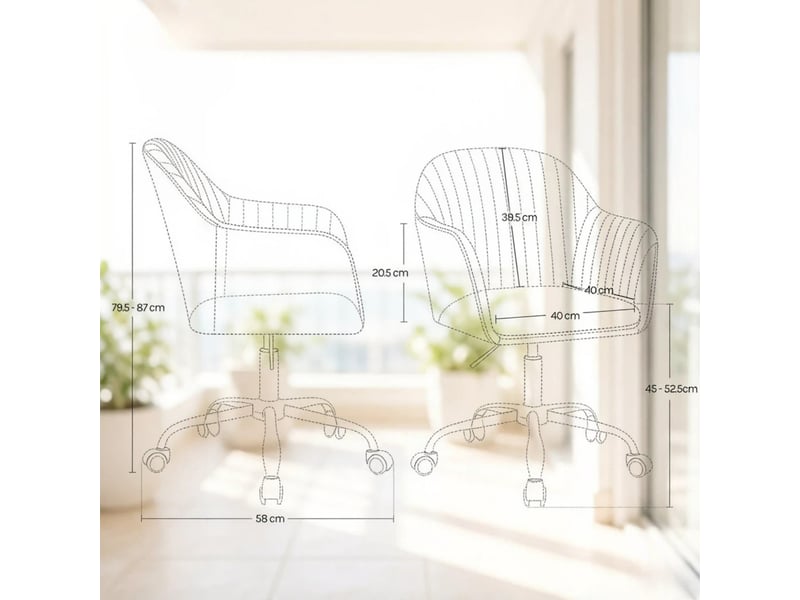  Chaise de bureau en velours crème avec accoudoirs intégrés, hauteur réglable et roulettes, style moderne  - Conforama C