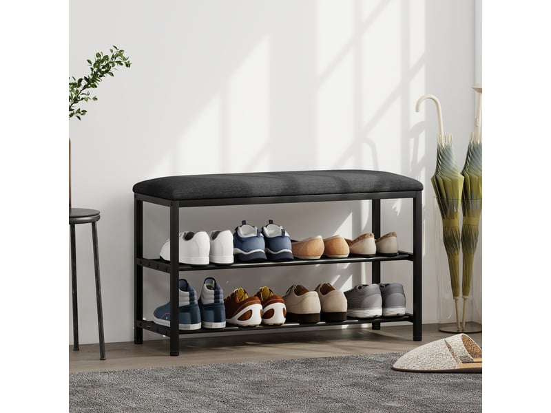  Banc à chaussures avec assise, banc avec espace de rangement, étagère à chaussures à 2 compartiments ouverts, banc 81 x 31 x 50 cm noir  - Conforama C