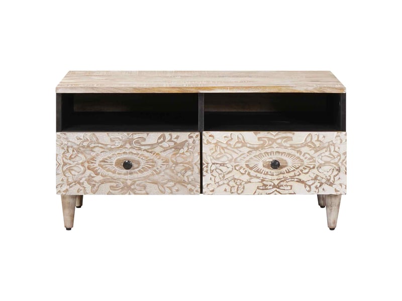  Table basse - table de salon - table à thé blanc 80 x 54 x 40 cm bois de mangue massif  - Conforama C