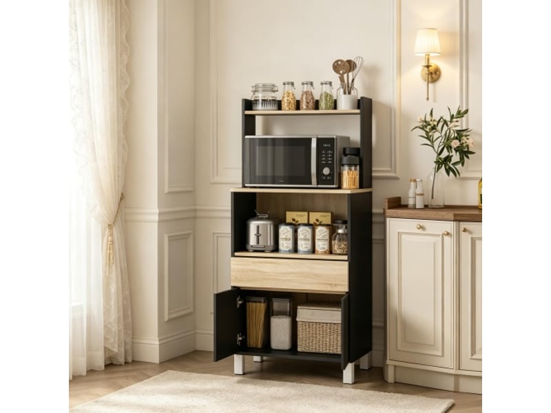  Meuble micro-ondes et buffet cuisine avec porte, tiroirs et étagère supérieure – rangement pratique  - Conforama D