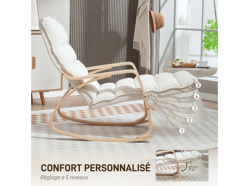  Fauteuil à bascule avec repose-pieds ajustable crème 67 x 106-123 x 92 cm  - Conforama E