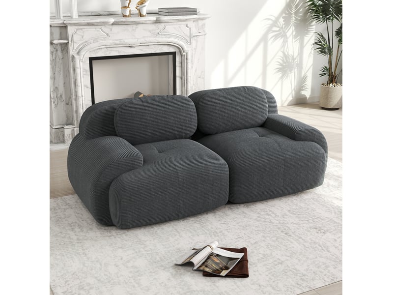  Canapé 2 places modenvie modulaire sans cadre en velours côtelé gris 208 x 103 x 70 cm  - Conforama D