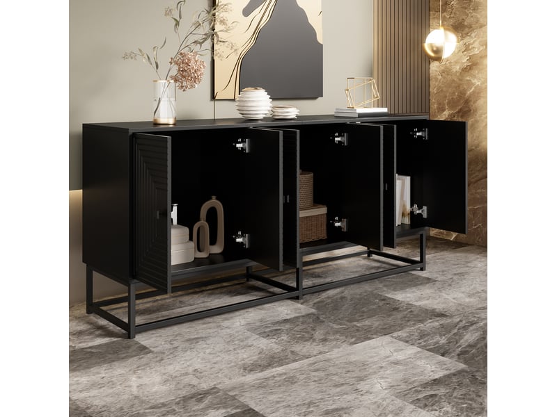  Buffet bas noir mat à 6 portes 160 x 38 x 75,5 cm  - Conforama B