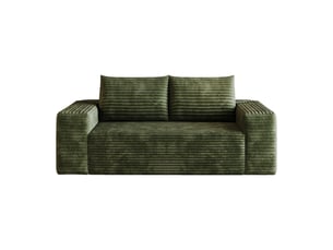 Canapé droit 2 places 180 cm vert en velours côtelé, design cloud sans cadre, assise profonde, sans montage