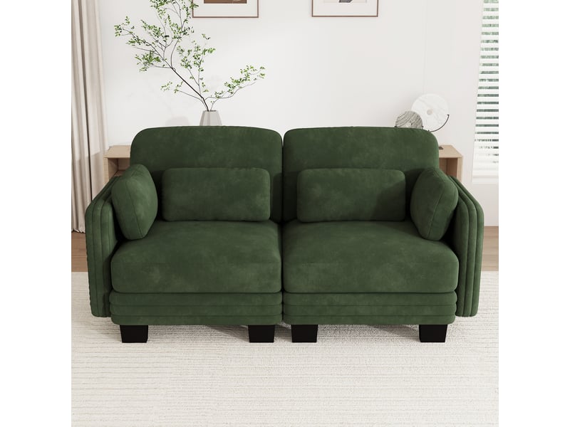 Canapé modulable - 2 places - coussins d'accoudoirs - tissu chenille - structure en bois massif - mobilier de salon - vert CozyNest - Conforama B