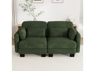 Canapé modulable - 2 places - coussins d'accoudoirs - tissu chenille - structure en bois massif - mobilier de salon - vert
