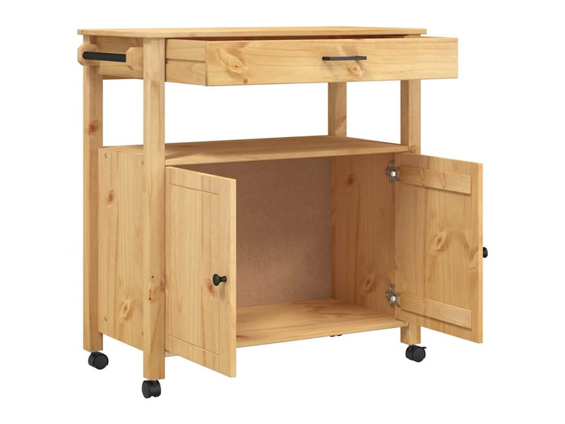  Desserte de cuisine, chariot de rangement 84x40x88.5cm bois massif de pin shl50787  - Conforama D