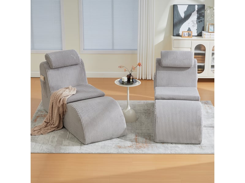 Fauteuil lounge confort avec coussin amovible et poche latérale, ergonomique, velours côtelé et mousse haute résilience, 160 × 66 × 90 cm - gris clair - Conforama C