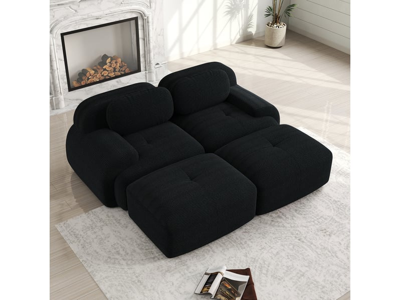  Canapé modulable modenvie 2 places sans cadre en velours côtelé noir 208 x 178 x 70 cm  - Conforama E