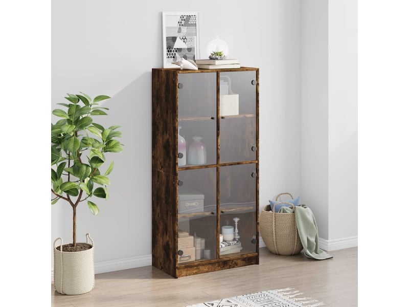  Buffet haut - bahut - meuble de rangement avec portes chêne fumé 68x37x142 cm bois ingénierie  - Conforama C