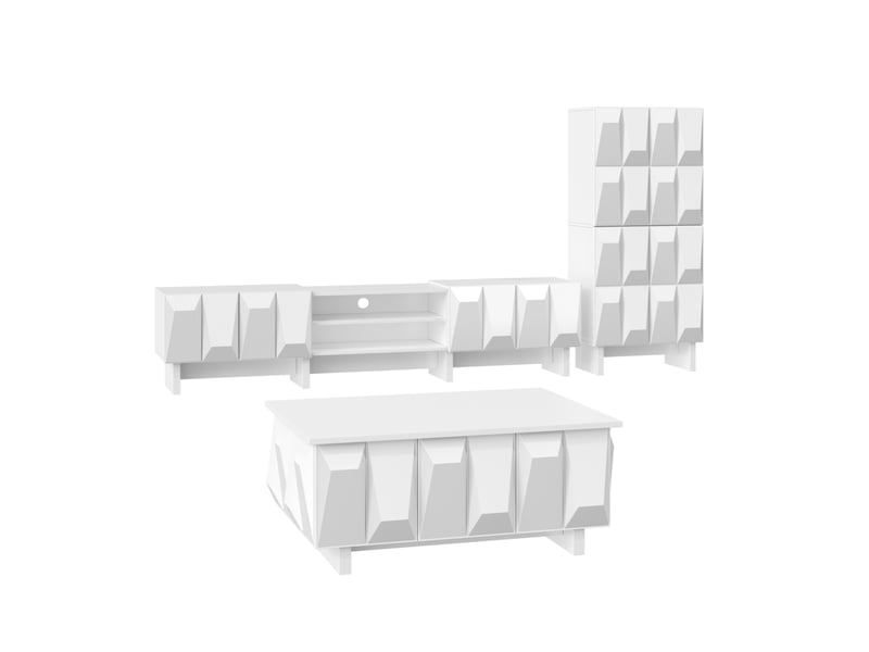  Ensemble de meubles de salon 3 pièces 180 x 34 x 44,5 cm blanc en panneaux de particules, rangement  - Conforama D