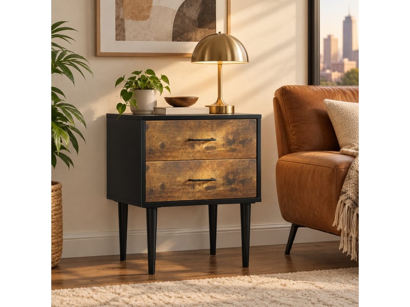  Table de chevet rétro,51x38x66 cm,2 tiroirs,mdf,marron antique  - Conforama B