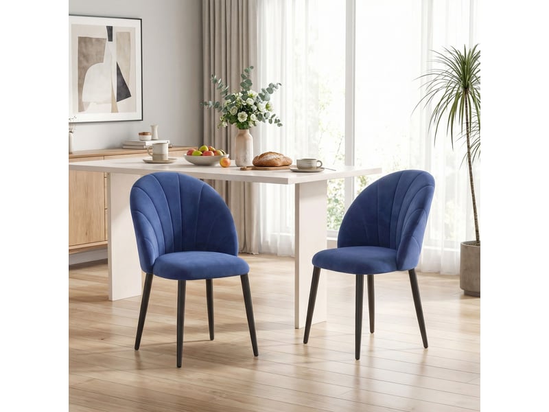  Lot de 2 chaises de salle à manger bleues rembourrées sans accoudoirs avec pieds en acier dimensions 52x55x79 cm  - Conforama B