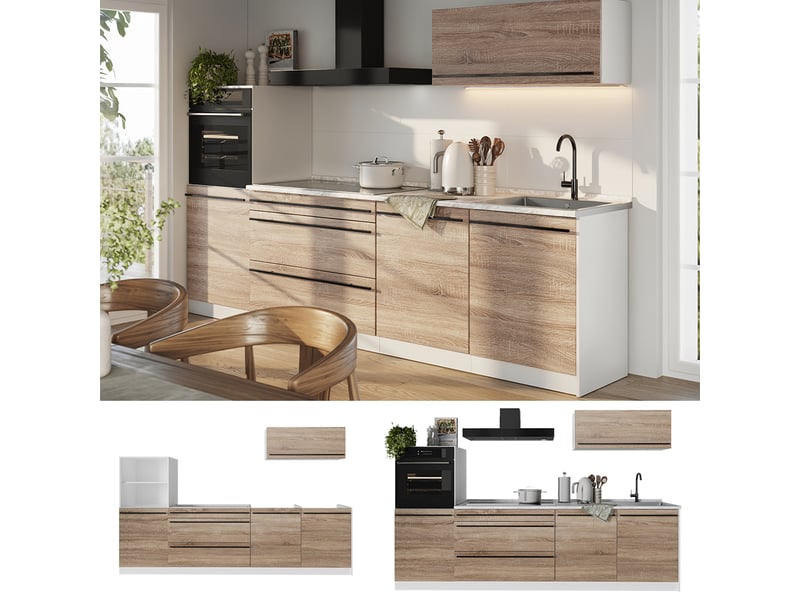  Vicco cuisine, sonomablanc, 280cm plan de travail anthracite  - Conforama D