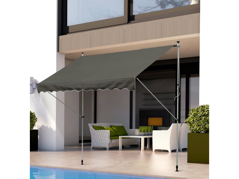  Store banne à pince 150 cm, manivelle, hauteur réglable, bras articulés, résistant intempéries, gris, balcon terrasse véranda  - Conforama C