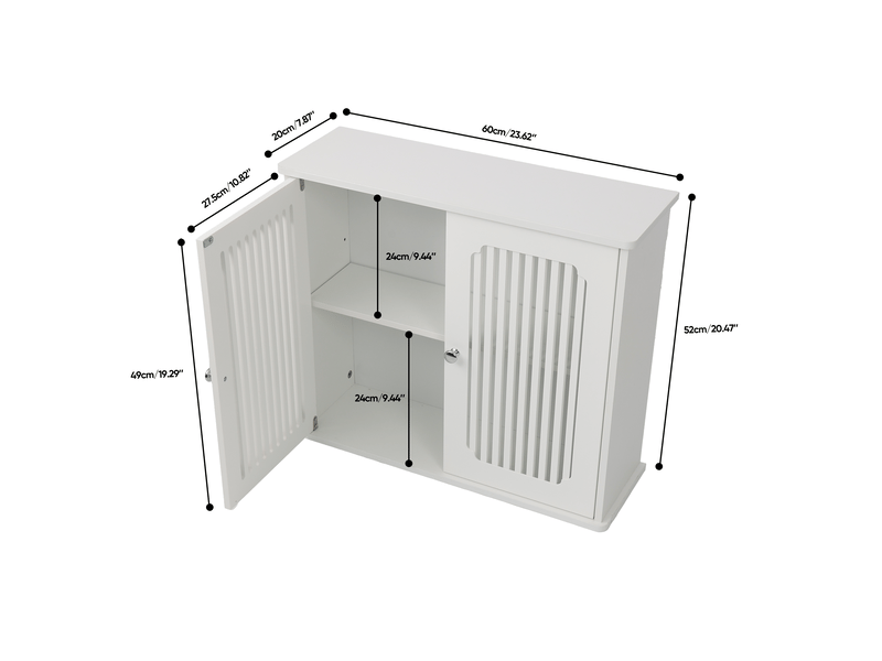  Armoire de salle de bain murale à 2 portes persiennées avec étagère, rangement pratique blanc en mdf, 60 × 20 × 52 cm  - Conforama C