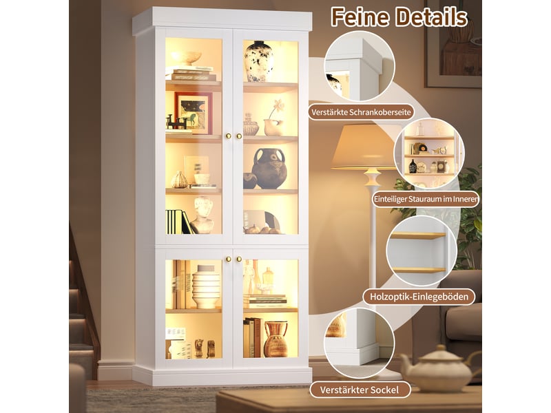  Armoire haute vitrine avec éclairage led blanc 160 x 40 x 180 cm  - Conforama D