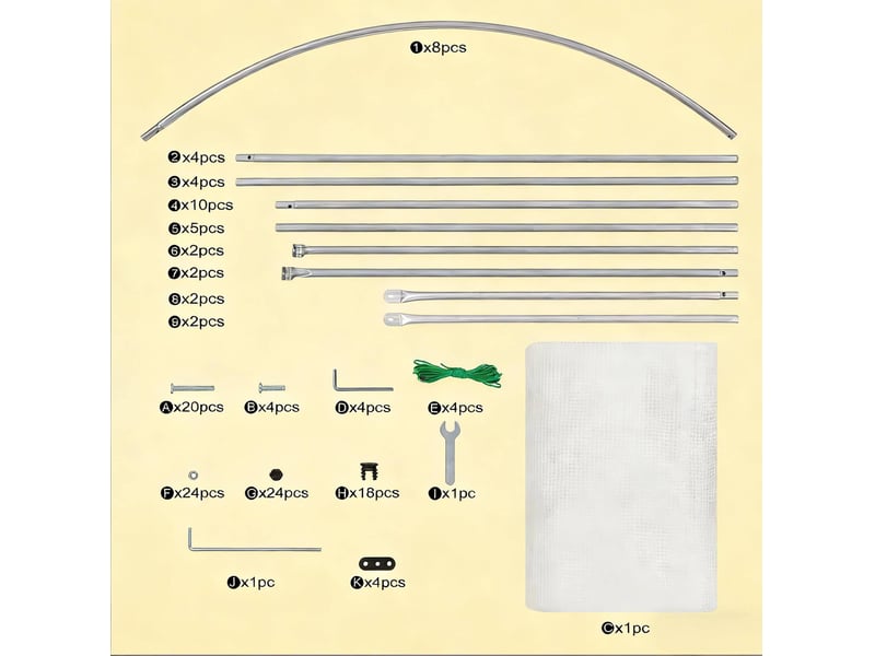  Serre de jardin tunnel 6 m² blanche en acier galvanisé et toile pe, avec porte zippée et 6 fenêtres ouvrantes  - Conforama D