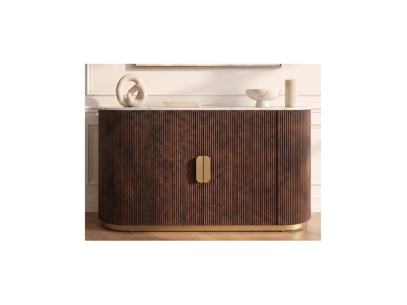  Buffet orion 120 cm en bois massif de manguier et marbre blanc – 2 portes – marron, blanc et doré  - Conforama E