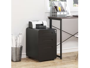 Caisson de bureau mobile 39 x 48 x 59 cm – noir – 3 tiroirs avec serrure et roulettes en acier