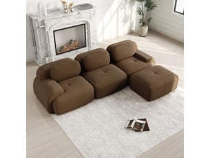 Canapé compressé 3 places modulaire - avec accoudoirs ergonomiques, velours côtelé marron