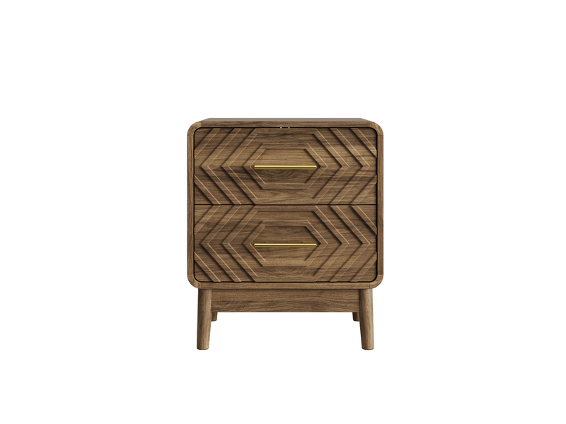  Table de chevet 48x38x56 cm avec 2 tiroirs, façades géométriques, en mdf couleur marron, design simple  - Conforama A